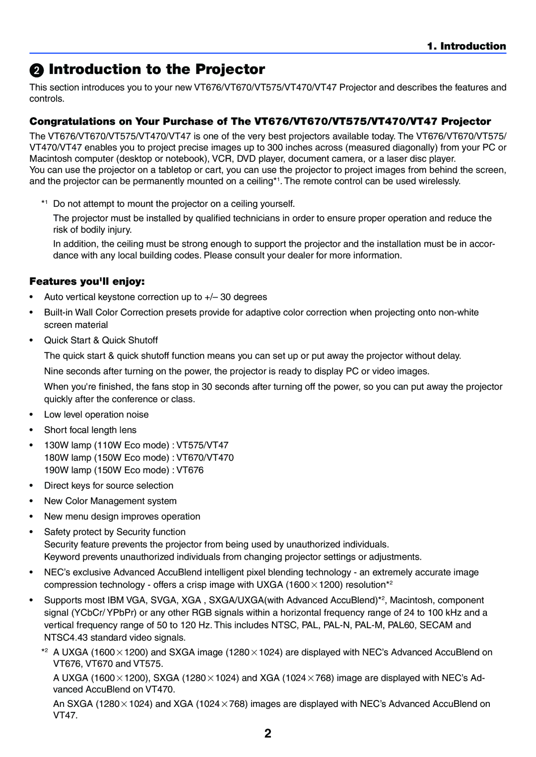 IBM VT575, VT470, VT676, VT670 manual Introduction to the Projector, Features youll enjoy 