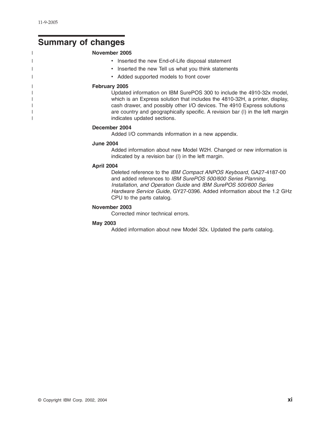 IBM 31x, W2H, 32x manual Summary of changes 