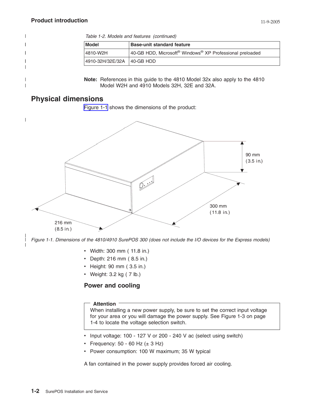 IBM 31x, W2H, 32x manual Physical dimensions, Product introduction 