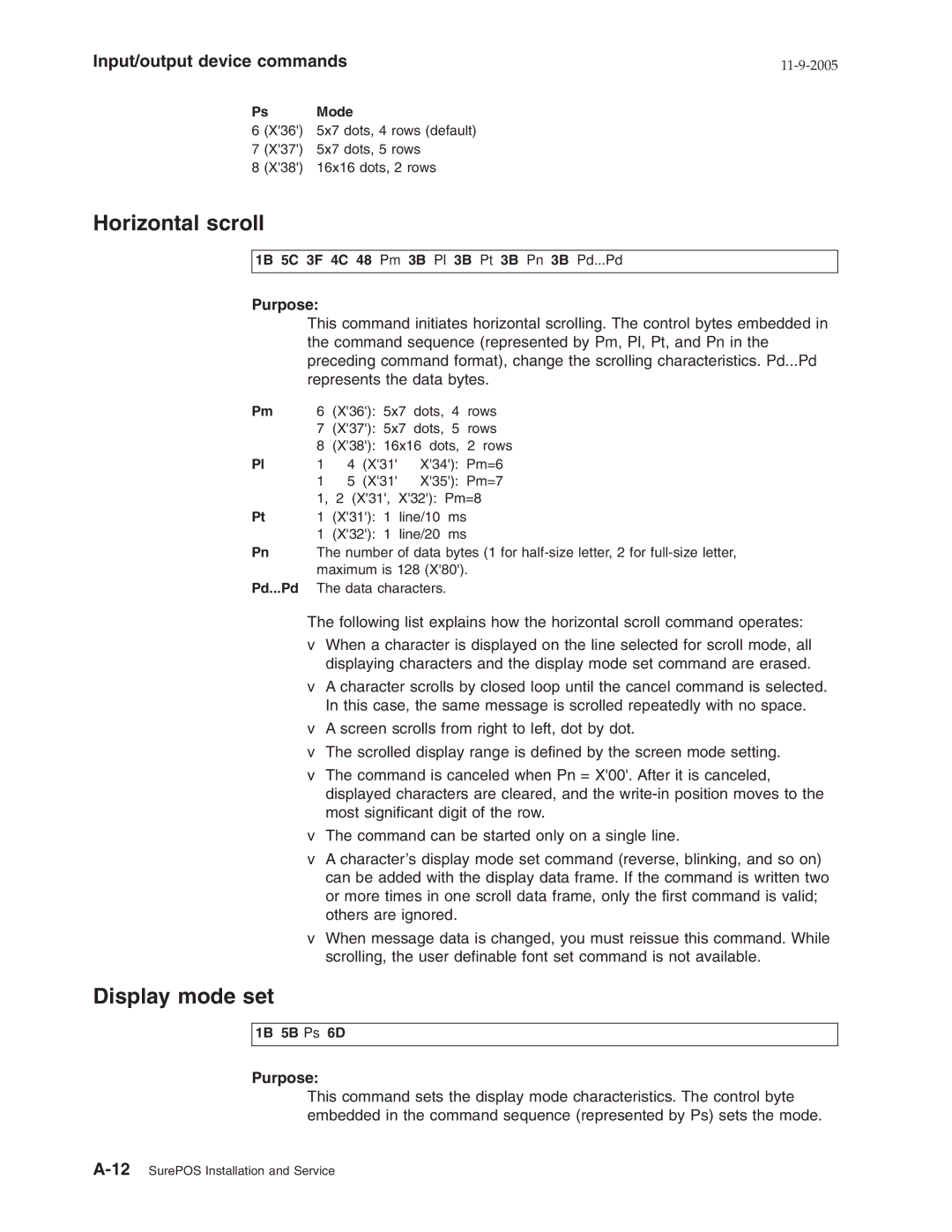 IBM 32x, W2H, 31x manual Horizontal scroll, Display mode set 