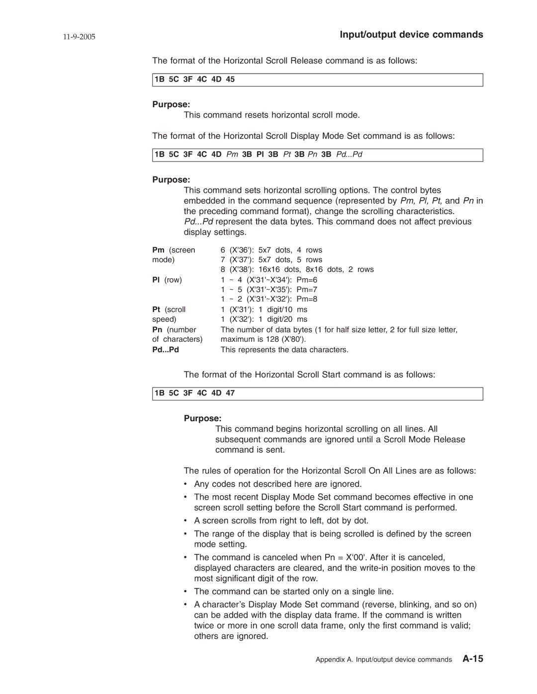 IBM 32x, W2H, 31x manual Format of the Horizontal Scroll Start command is as follows 