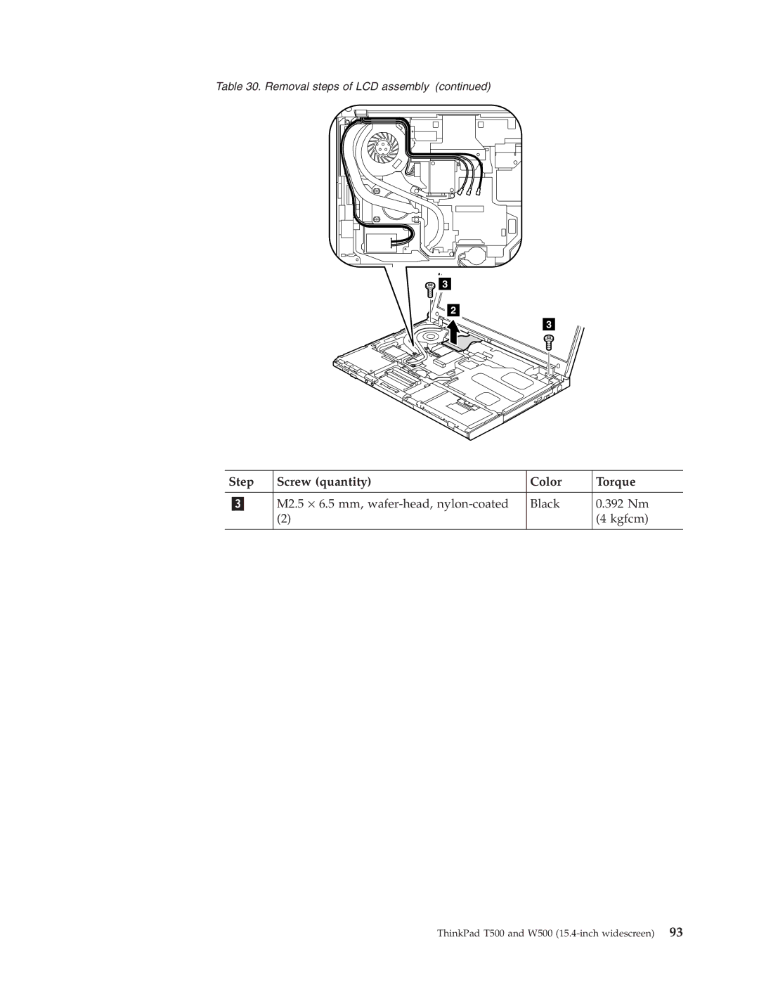 IBM T500, W500 manual Step Screw quantity Color Torque 