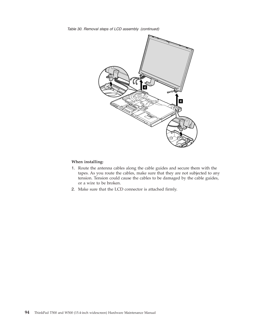 IBM W500, T500 manual When installing 