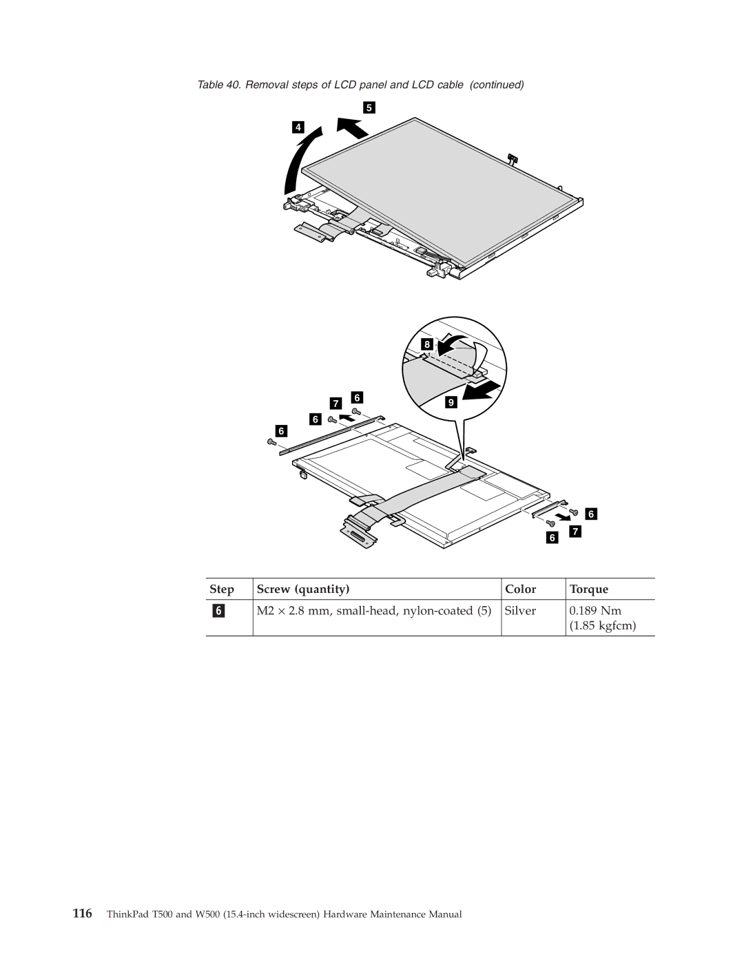 IBM W500, T500 manual M2 ⋅ 2.8 mm, small-head, nylon-coated Silver 189 Nm Kgfcm 