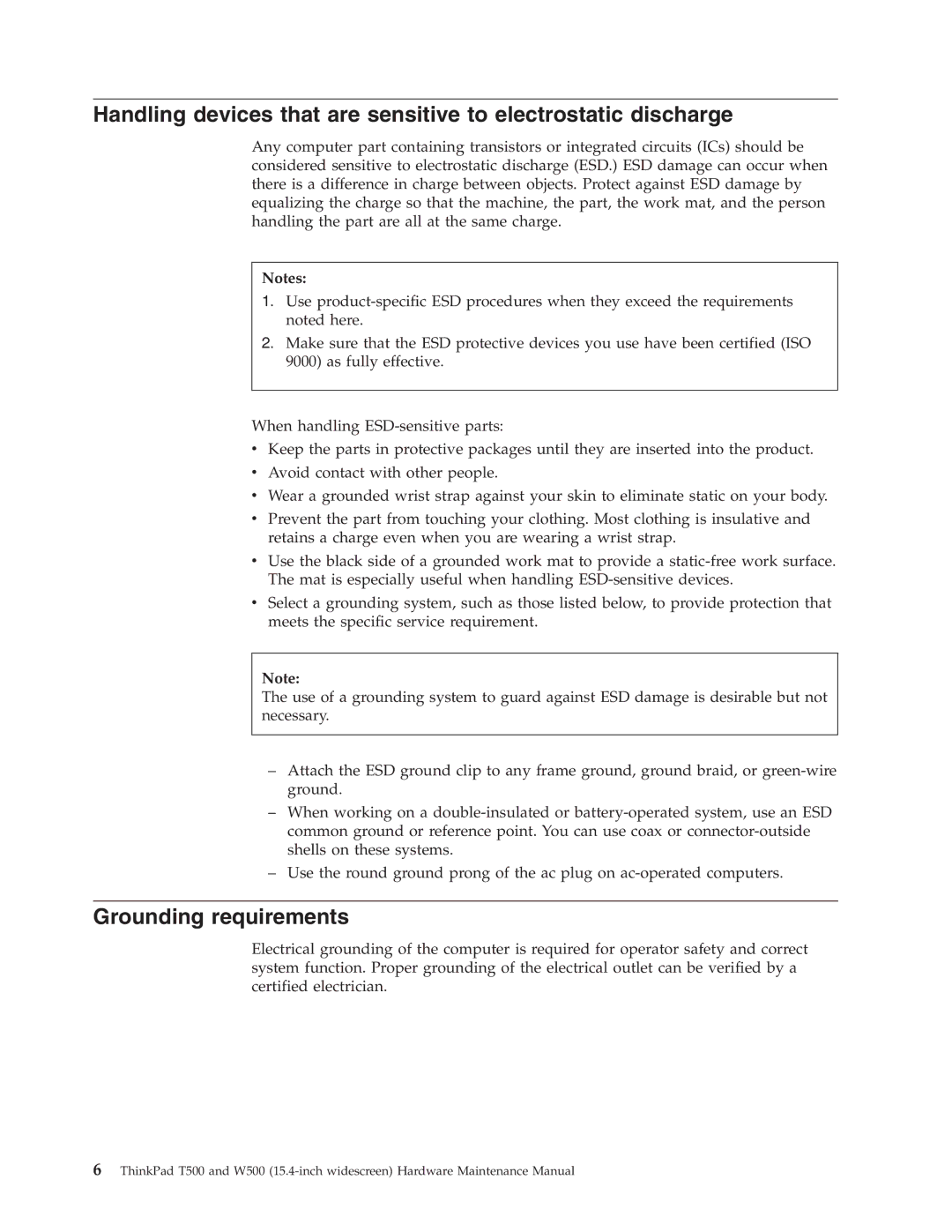 IBM W500, T500 manual Grounding requirements 