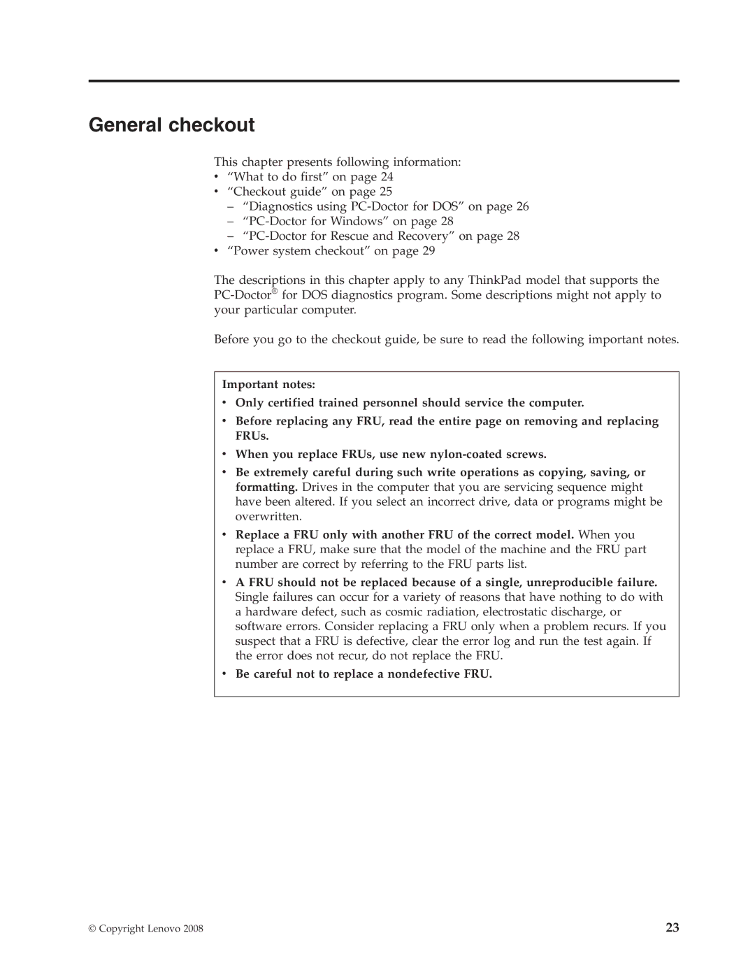 IBM T500, W500 manual General checkout 