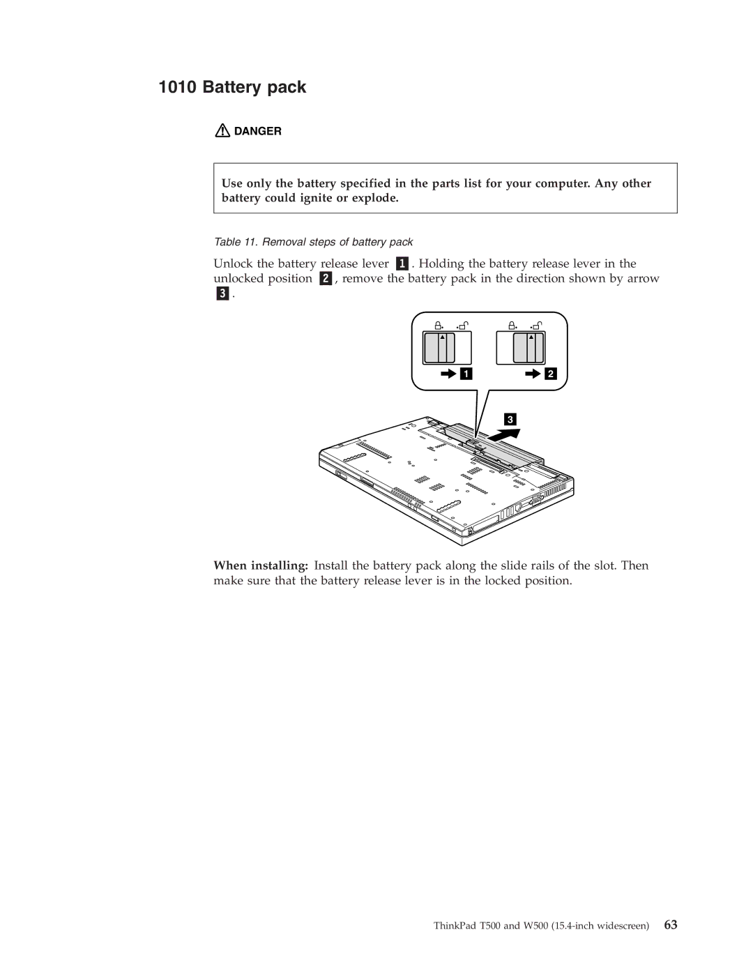 IBM T500, W500 manual Battery pack 