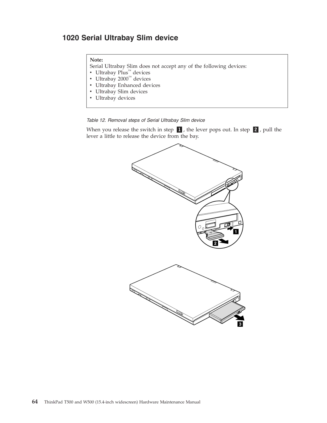 IBM W500, T500 manual Serial Ultrabay Slim device 