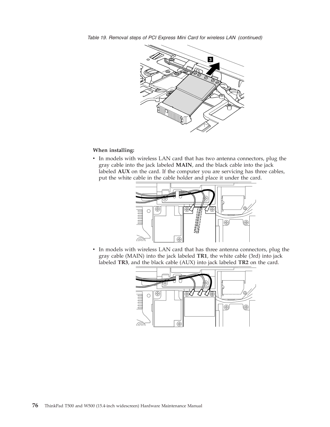 IBM W500, T500 manual When installing 