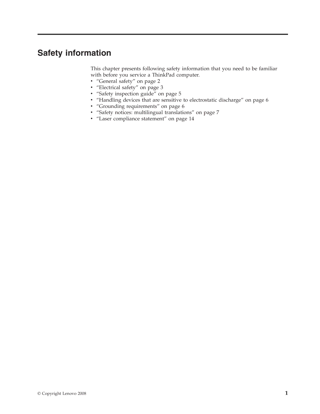 IBM T500, W500 manual Safety information 