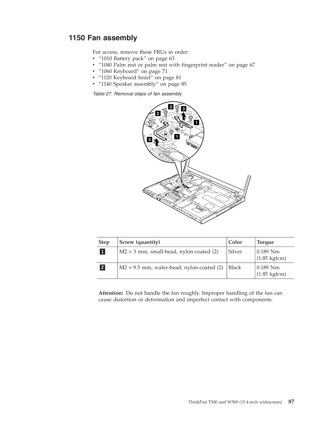 IBM T500, W500 manual Fan assembly 