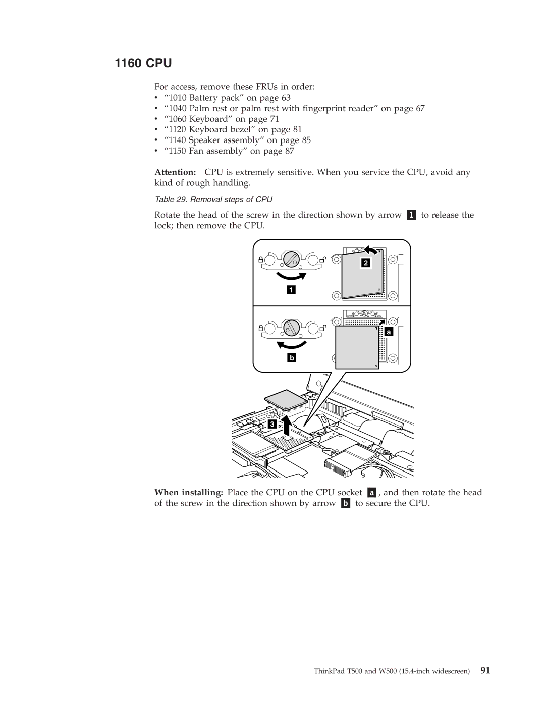 IBM T500, W500 manual 1160 CPU 