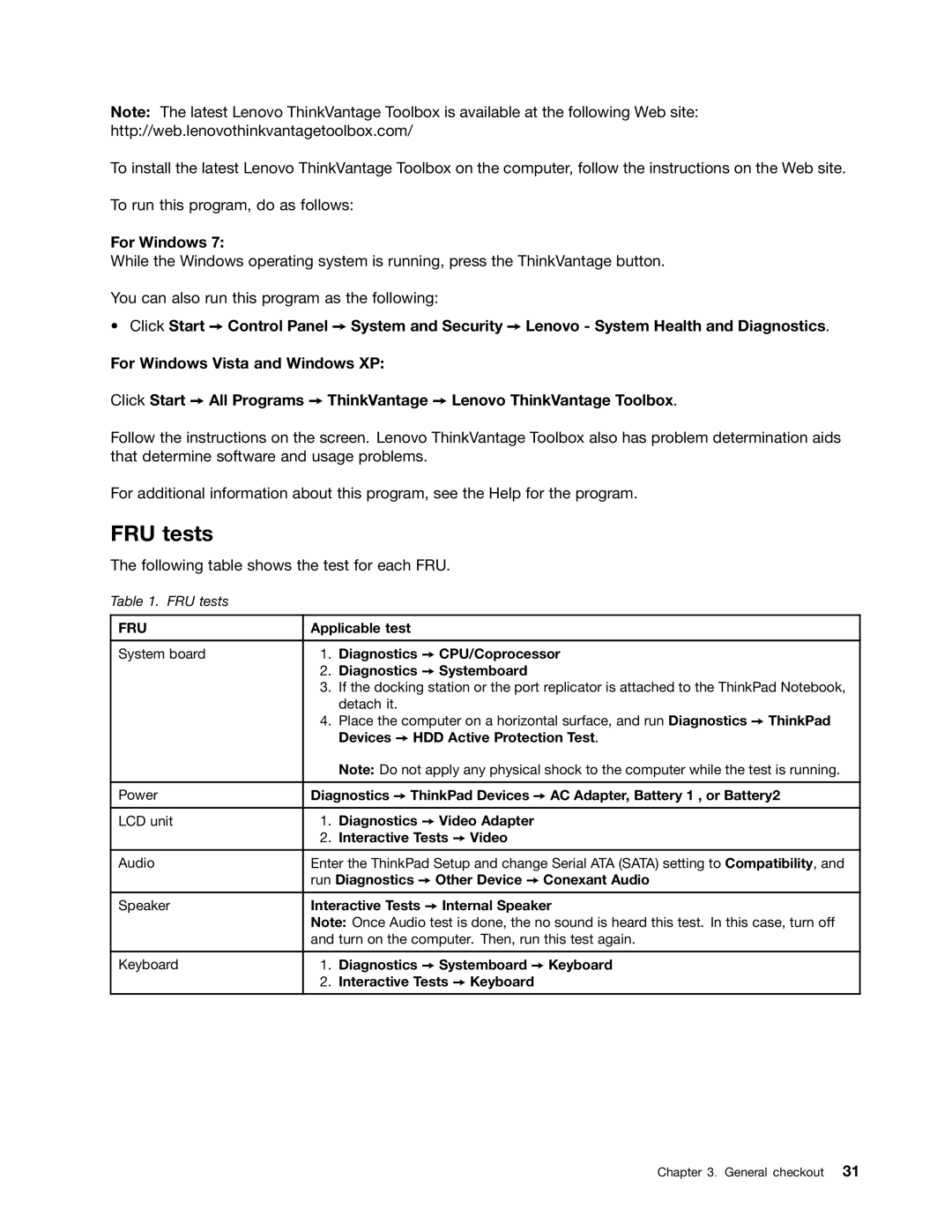 IBM T520I, W520 manual FRU tests, Applicable test 