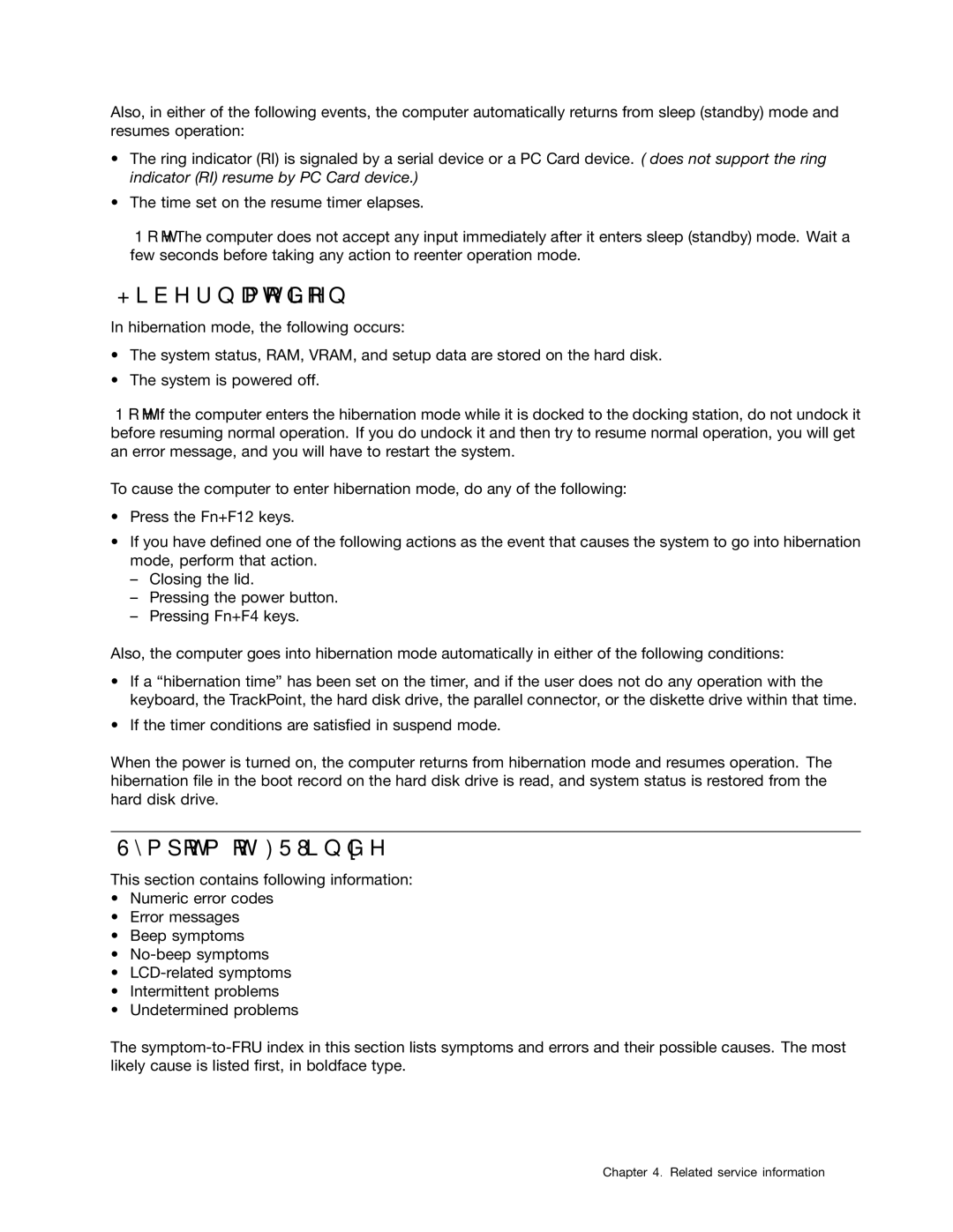 IBM T520I, W520 manual Hibernation mode, Symptom-to-FRU index 