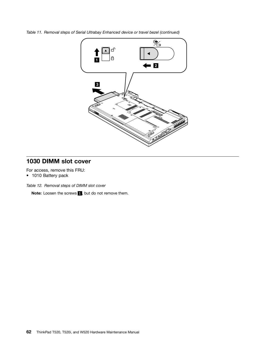 IBM W520, T520I manual Dimm slot cover 