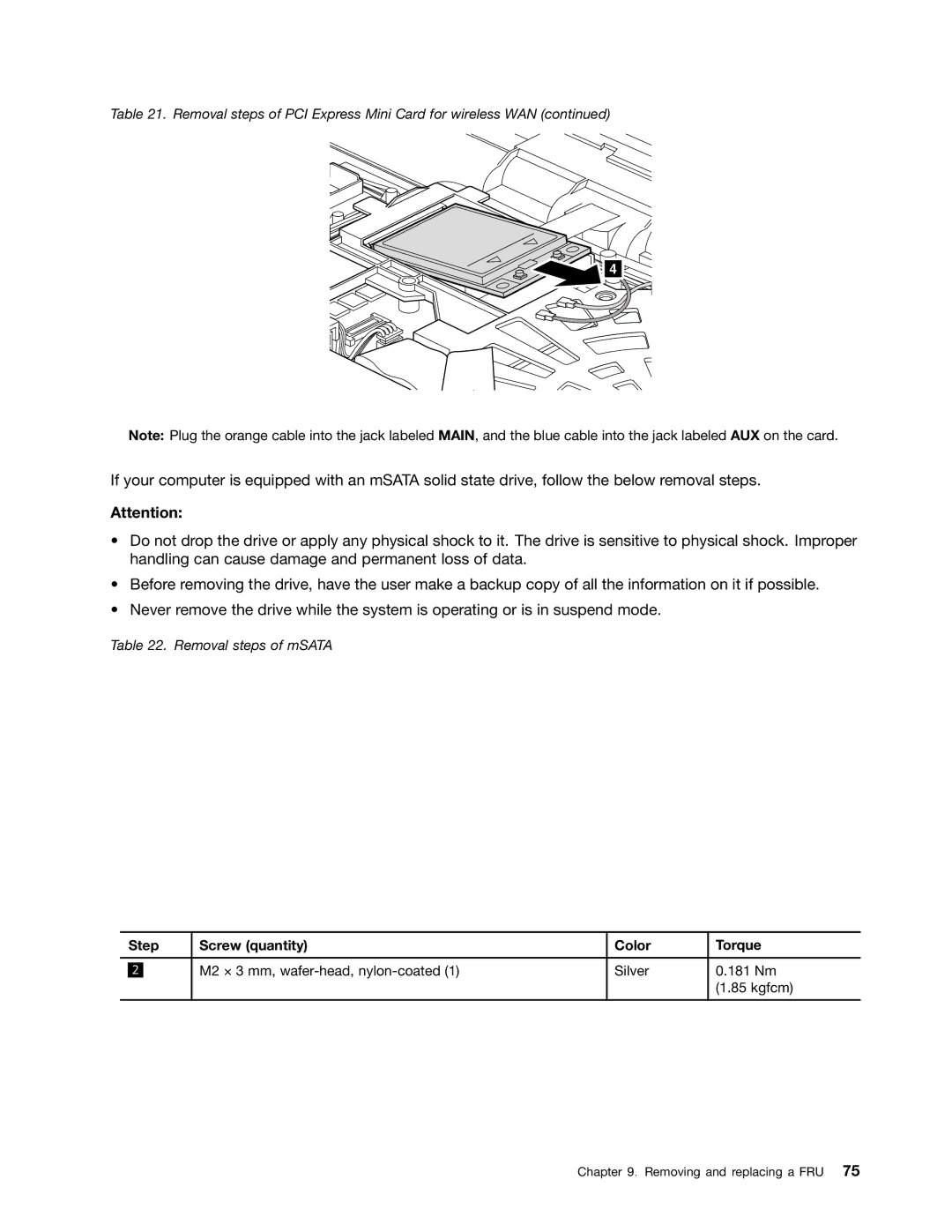 IBM T520I, W520 manual Removal steps of mSATA 