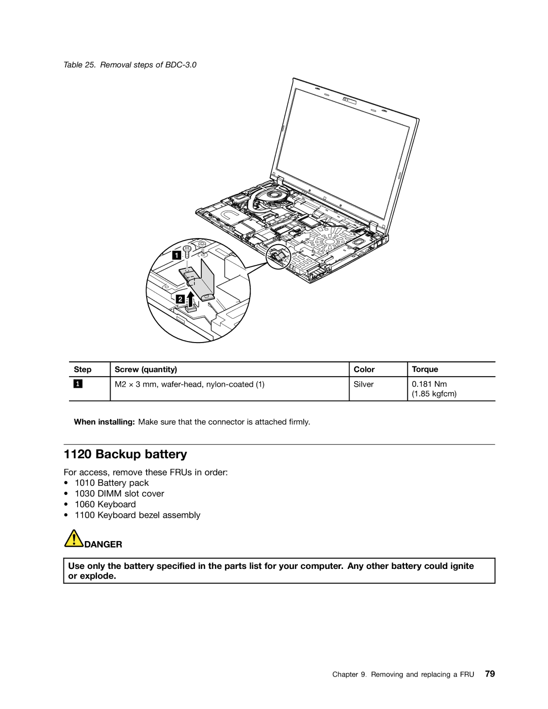 IBM T520I, W520 manual Backup battery 