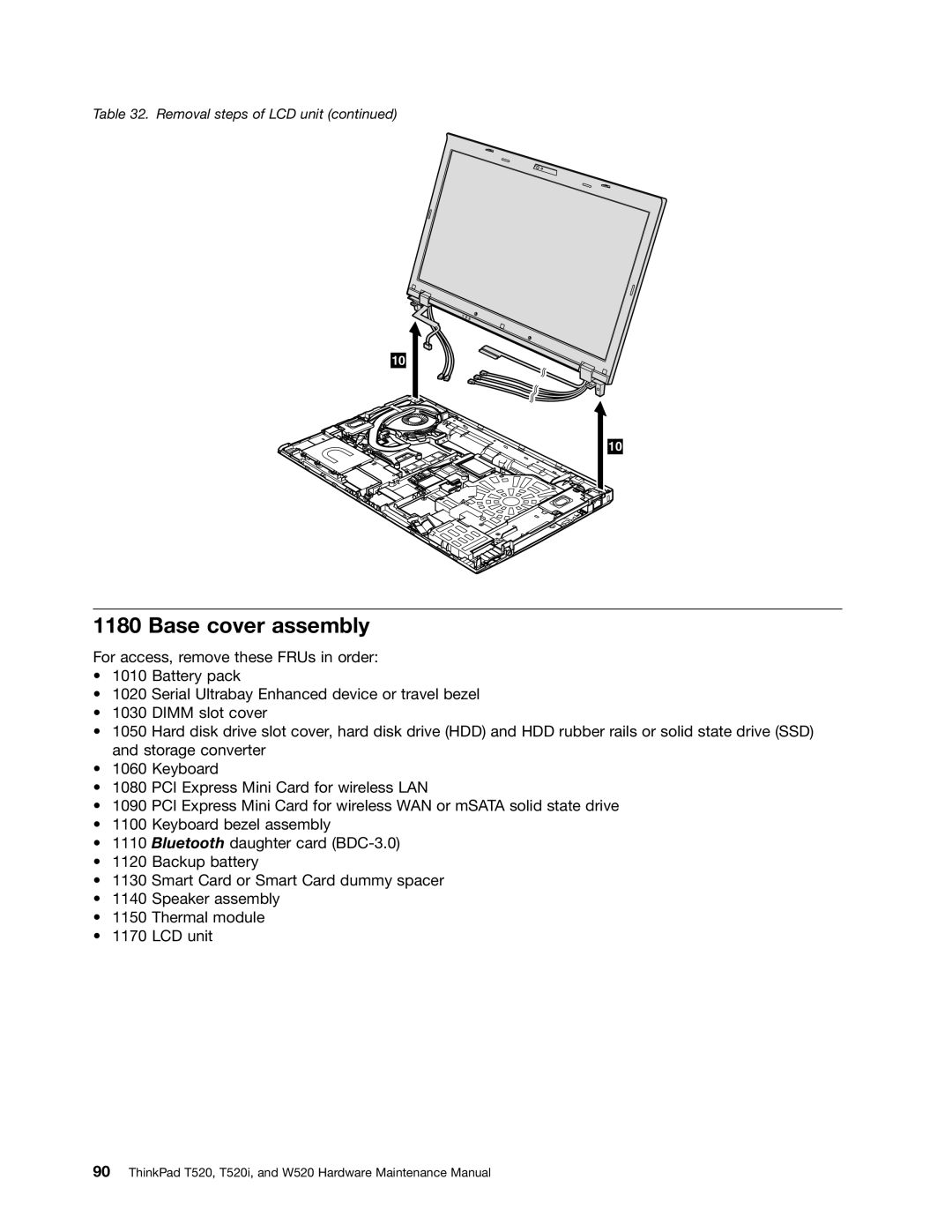 IBM W520, T520I manual Base cover assembly 