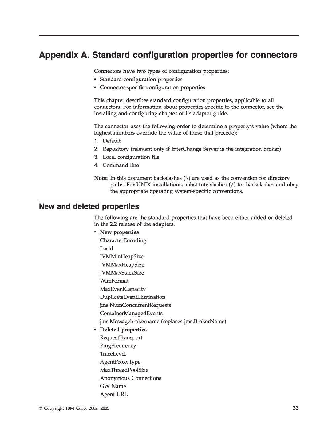 IBM WebSphere Business Integration Adapter manual Appendix A. Standard configuration properties for connectors 