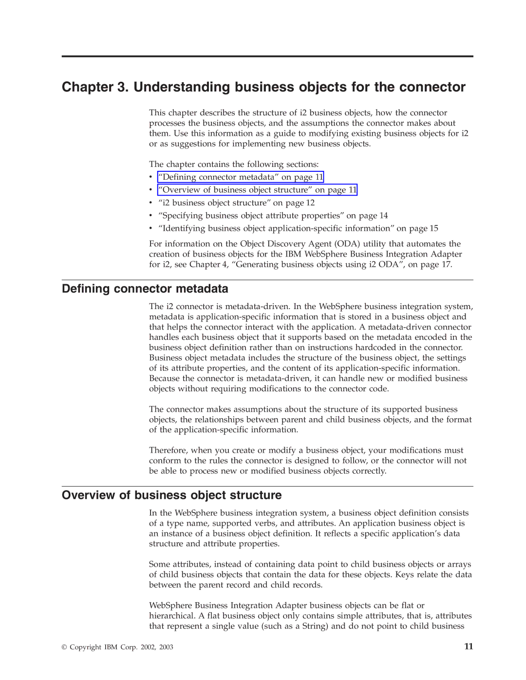 IBM WebSphere Business Integration Adapter Understanding business objects for the connector, Defining connector metadata 