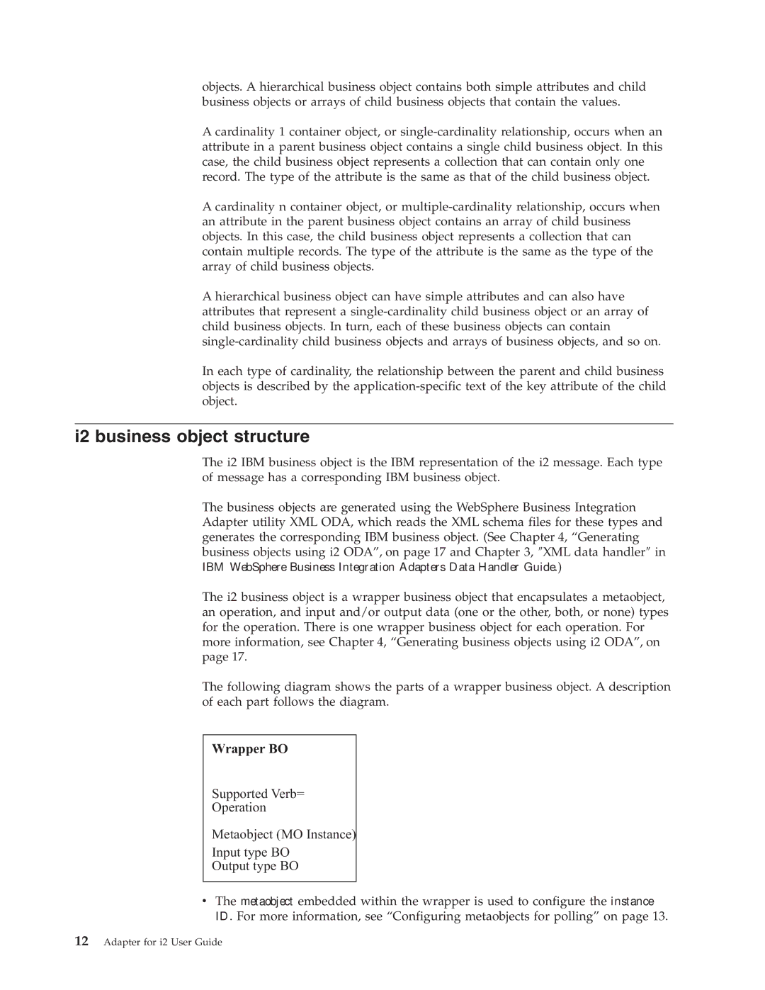 IBM WebSphere Business Integration Adapter manual I2 business object structure, Wrapper BO 