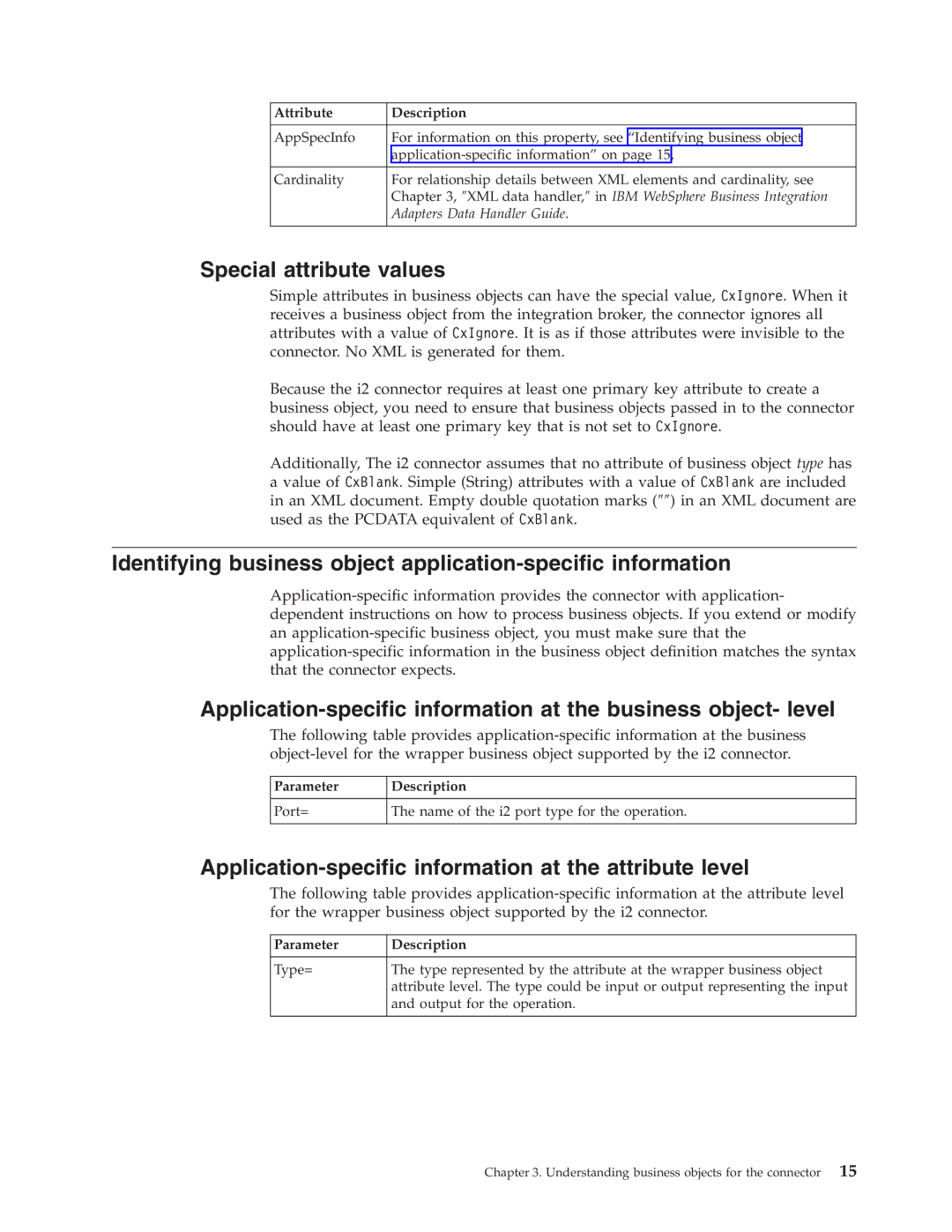 IBM WebSphere Business Integration Adapter manual Special attribute values, Parameter Description 