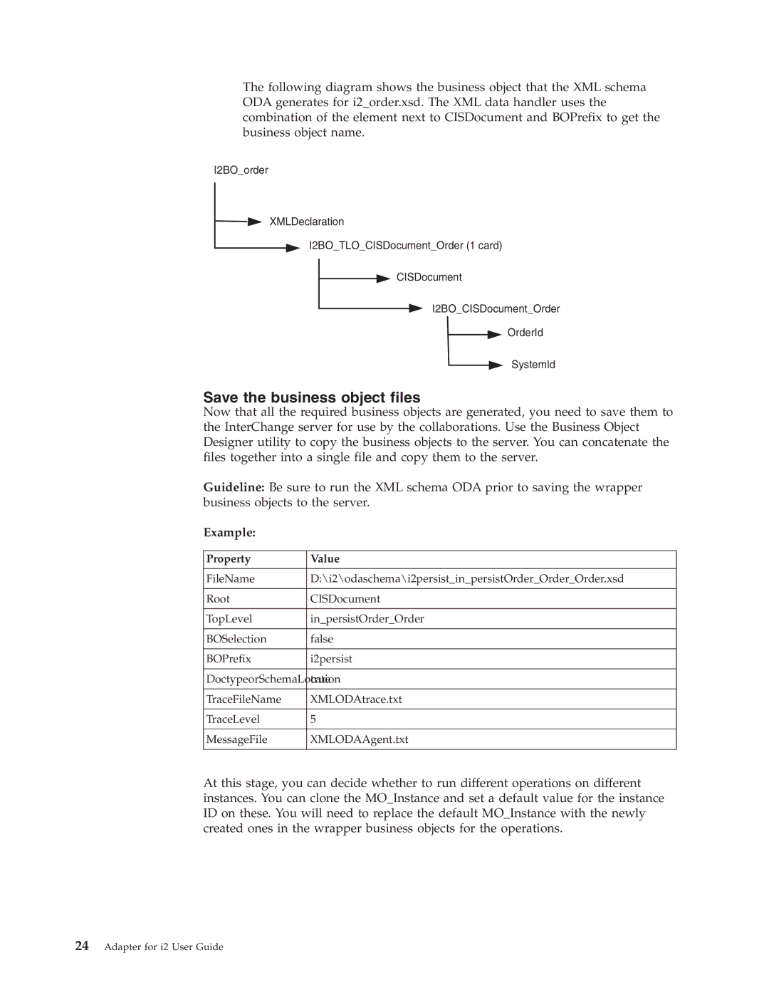 IBM WebSphere Business Integration Adapter manual Save the business object files, Property Value 