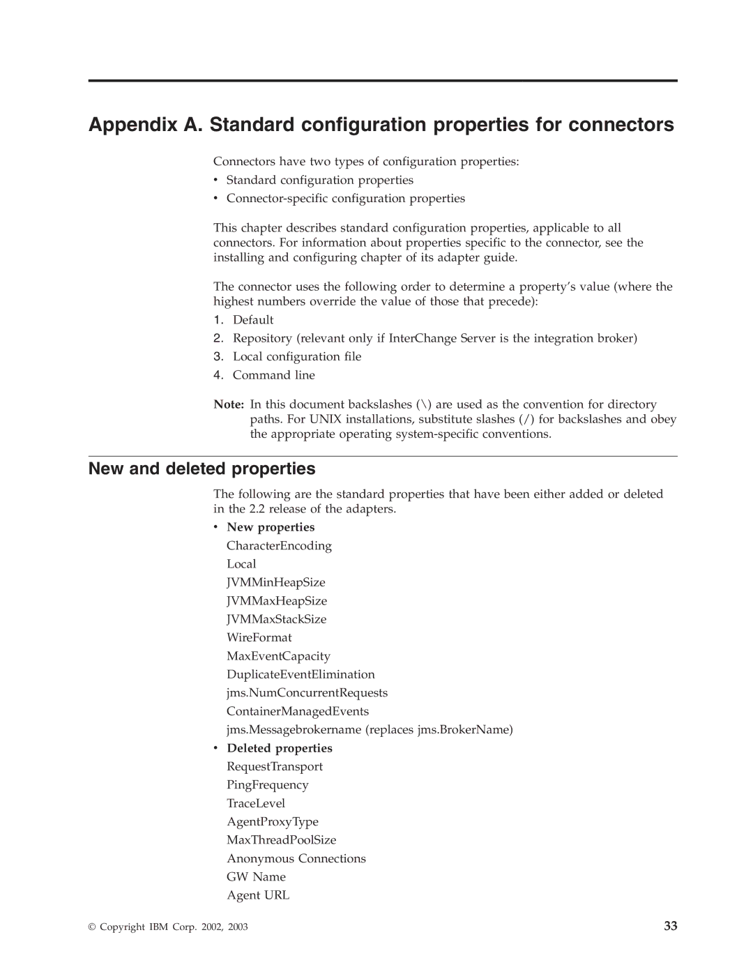 IBM WebSphere Business Integration Adapter manual Appendix A. Standard configuration properties for connectors 