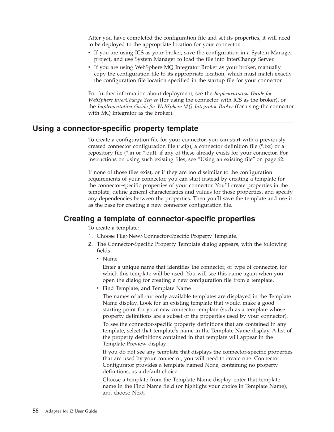 IBM WebSphere Business Integration Adapter manual Using a connector-specific property template 