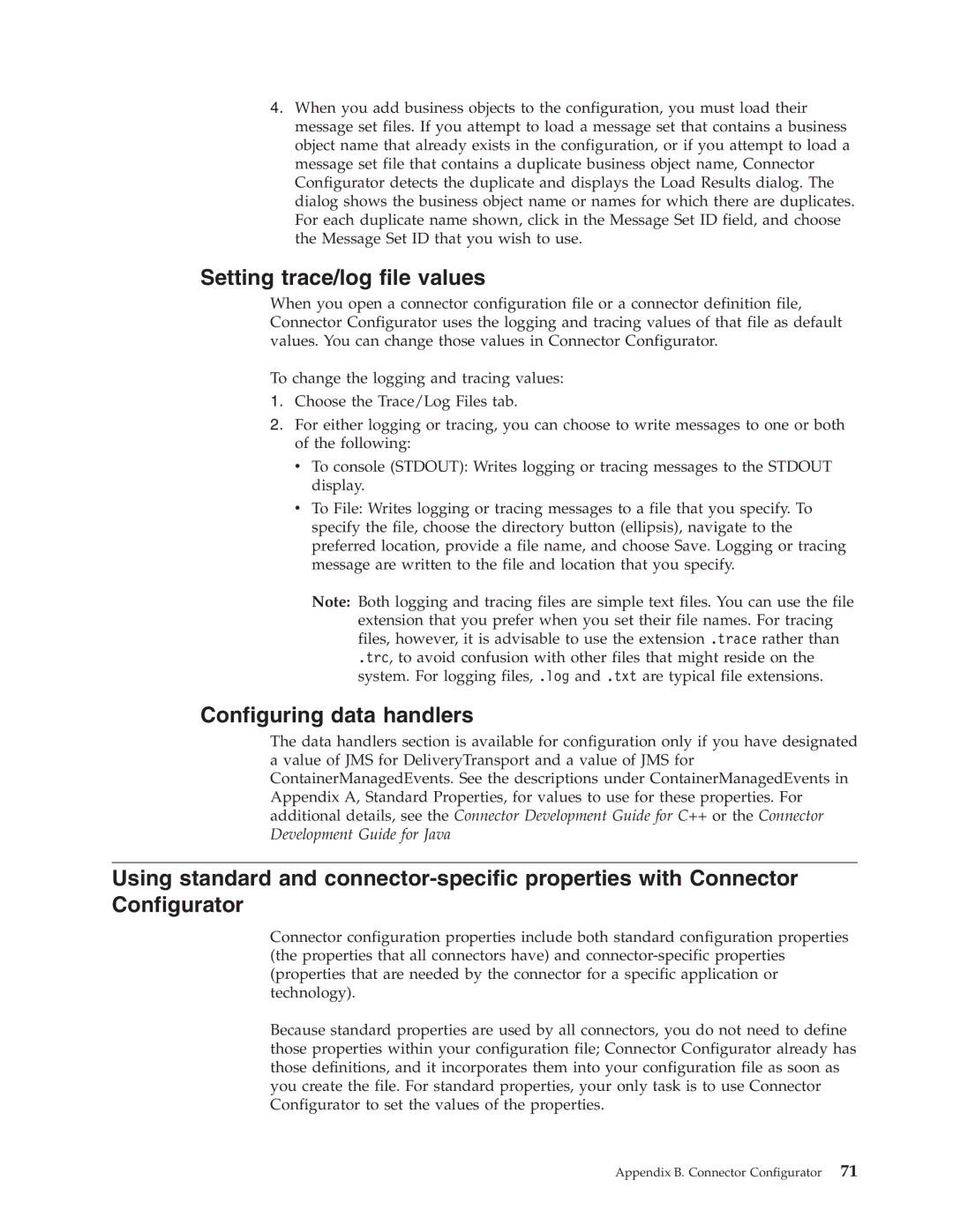 IBM WebSphere Business Integration Adapter manual Setting trace/log file values, Configuring data handlers 