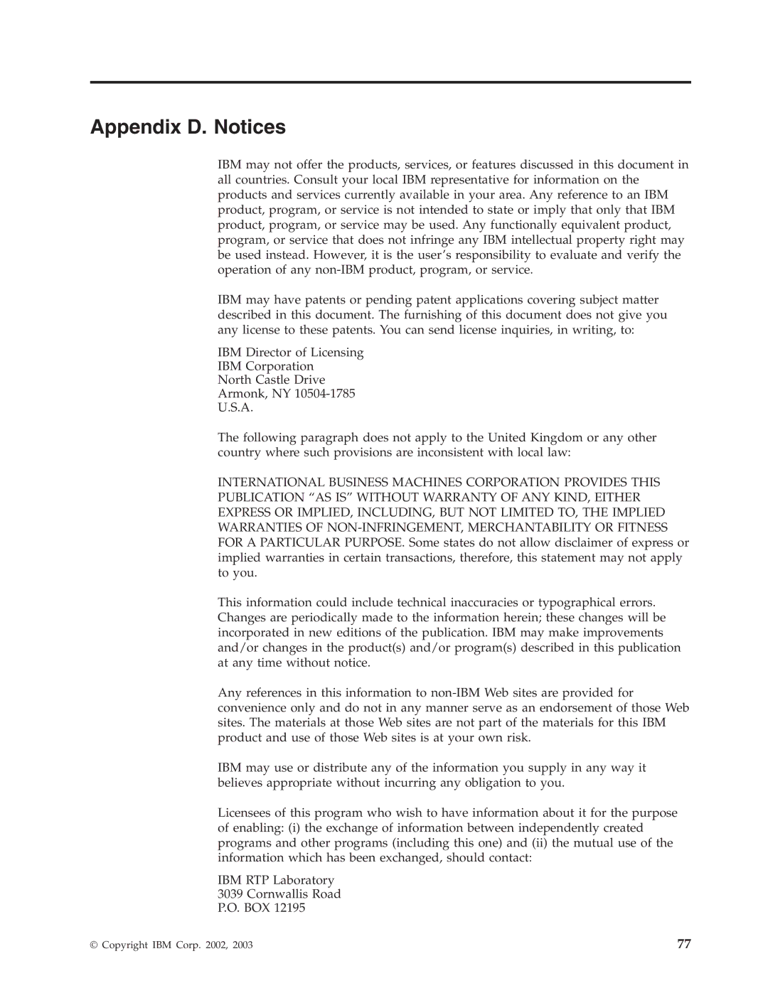 IBM WebSphere Business Integration Adapter manual Appendix D. Notices 