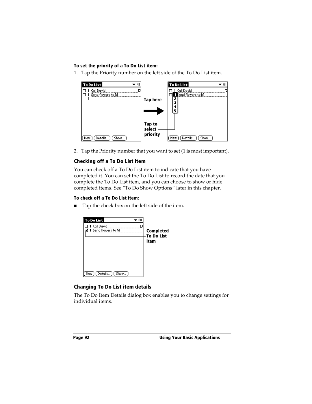 IBM WORKPADC3 manual Checking off a To Do List item, Changing To Do List item details 