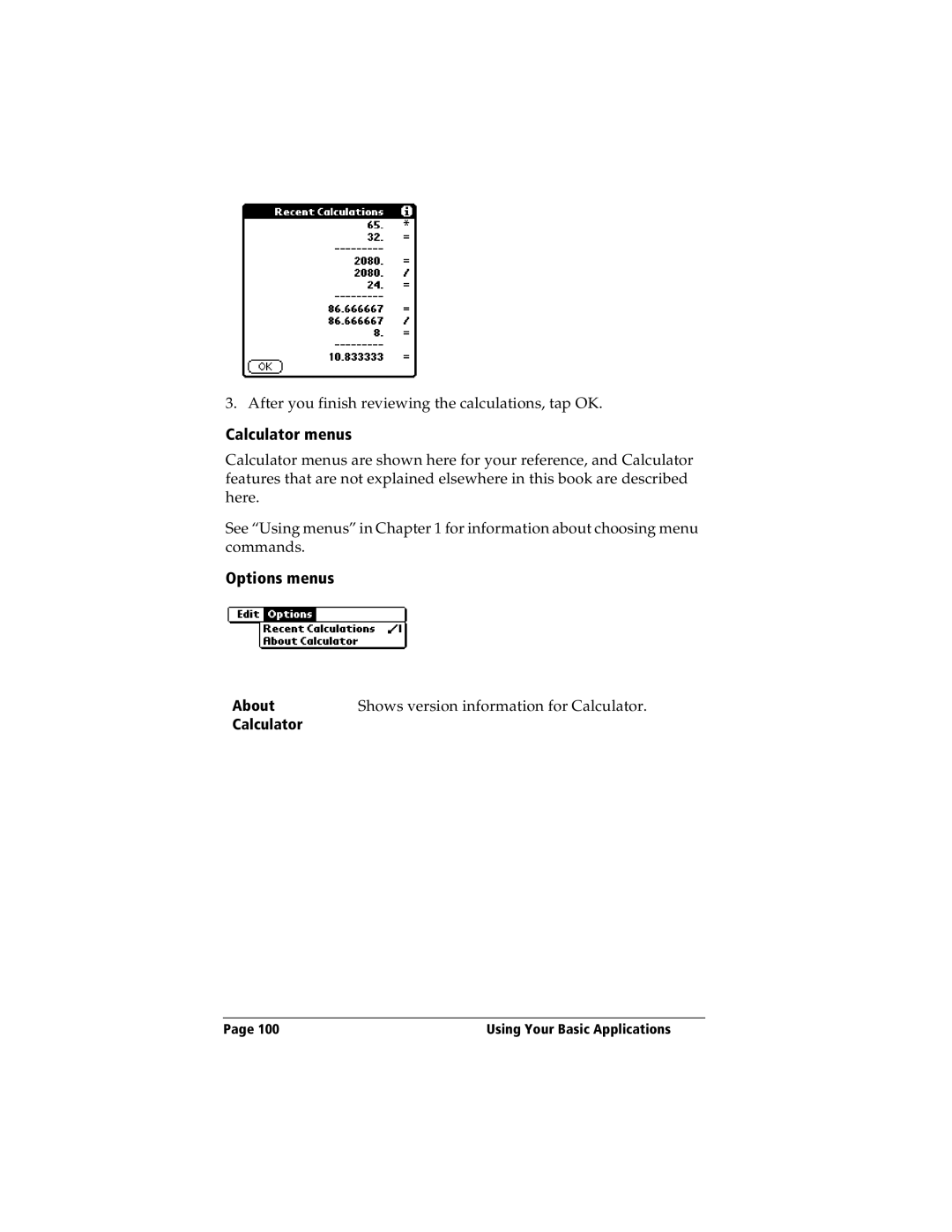 IBM WORKPADC3 manual Calculator menus, About 