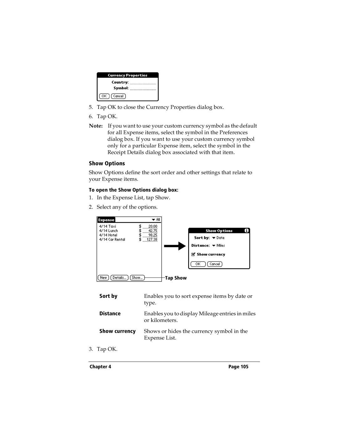 IBM WORKPADC3 manual Show Options, Sort by, Distance, Show currency 