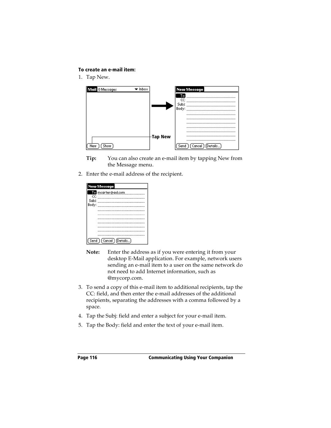 IBM WORKPADC3 manual To create an e-mail item 