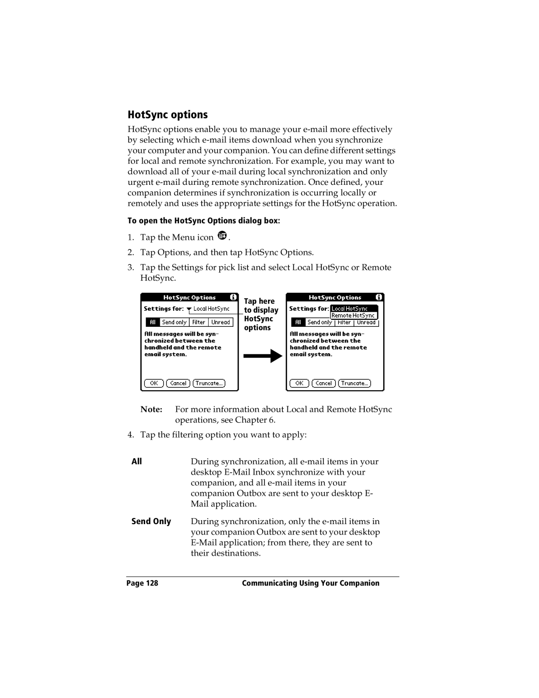 IBM WORKPADC3 manual HotSync options, All, Send Only 