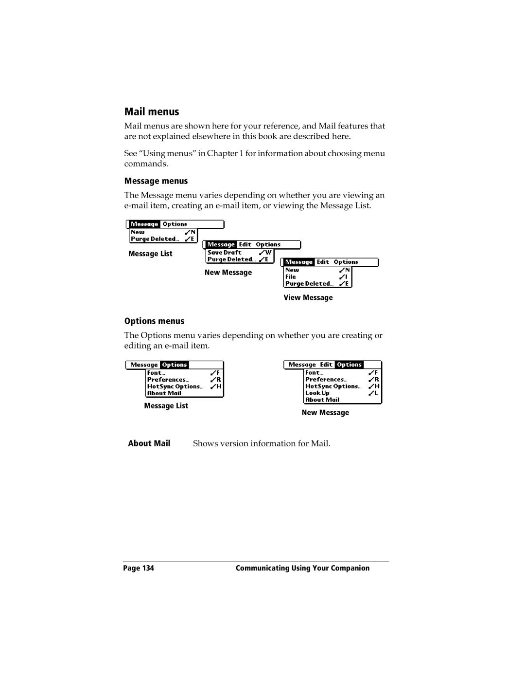 IBM WORKPADC3 manual Mail menus, Message menus 