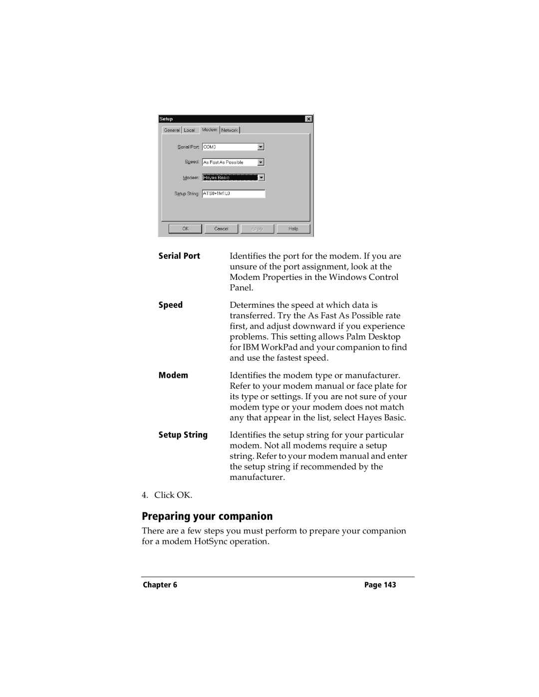 IBM WORKPADC3 manual Preparing your companion, Modem, Setup String 