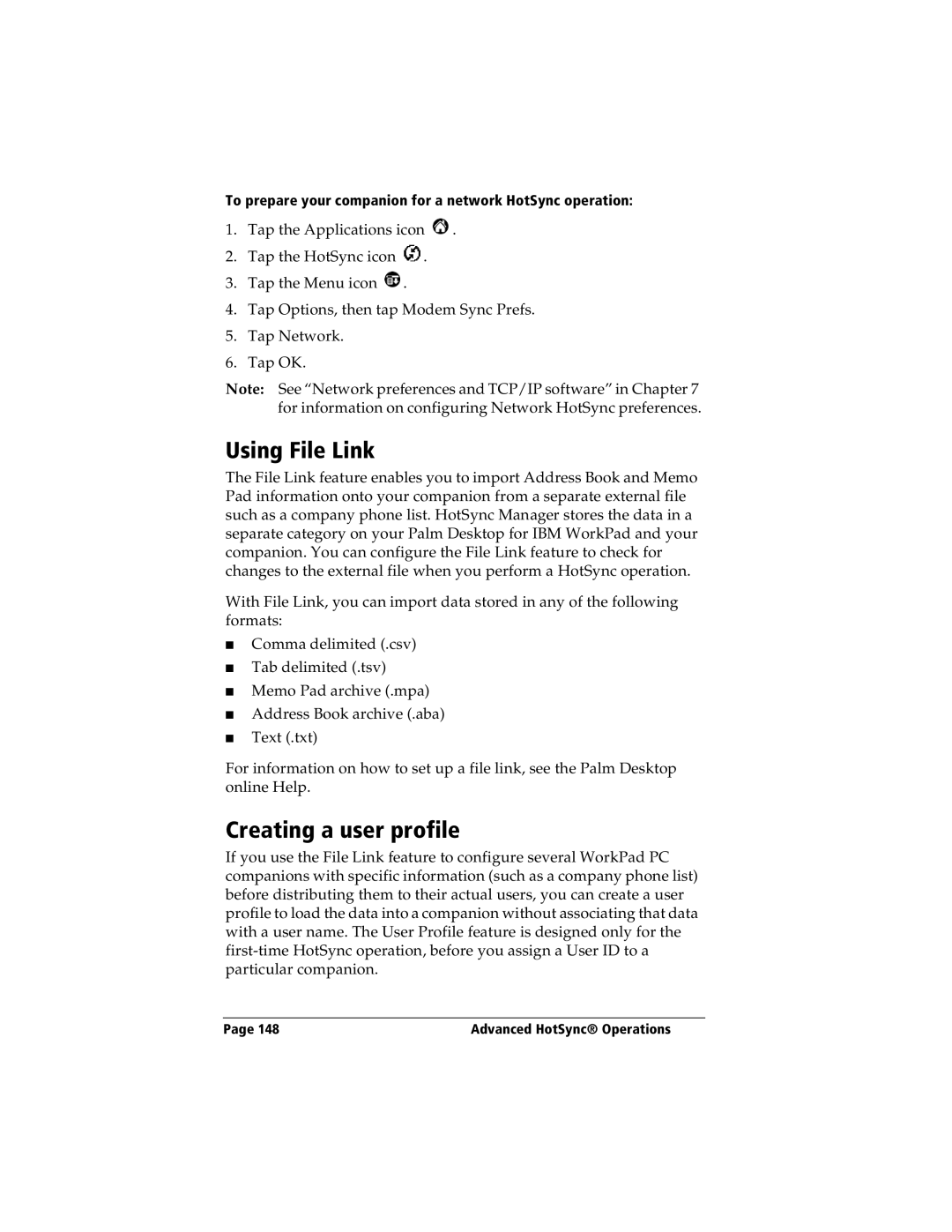 IBM WORKPADC3 manual Using File Link, Creating a user profile 