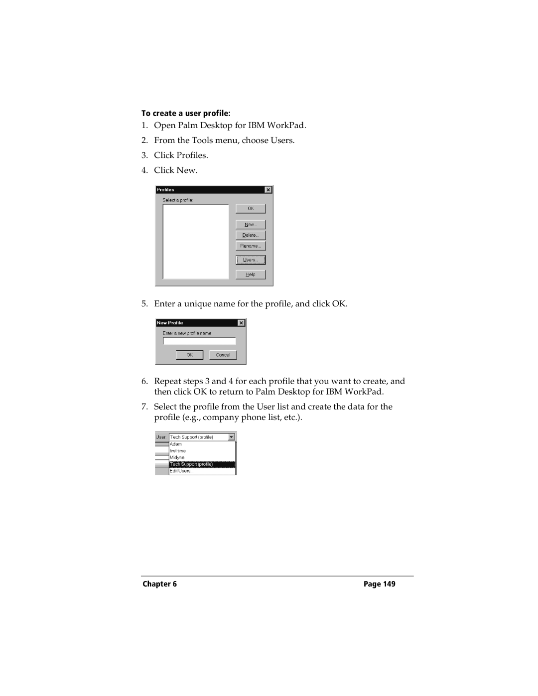 IBM WORKPADC3 manual To create a user profile 