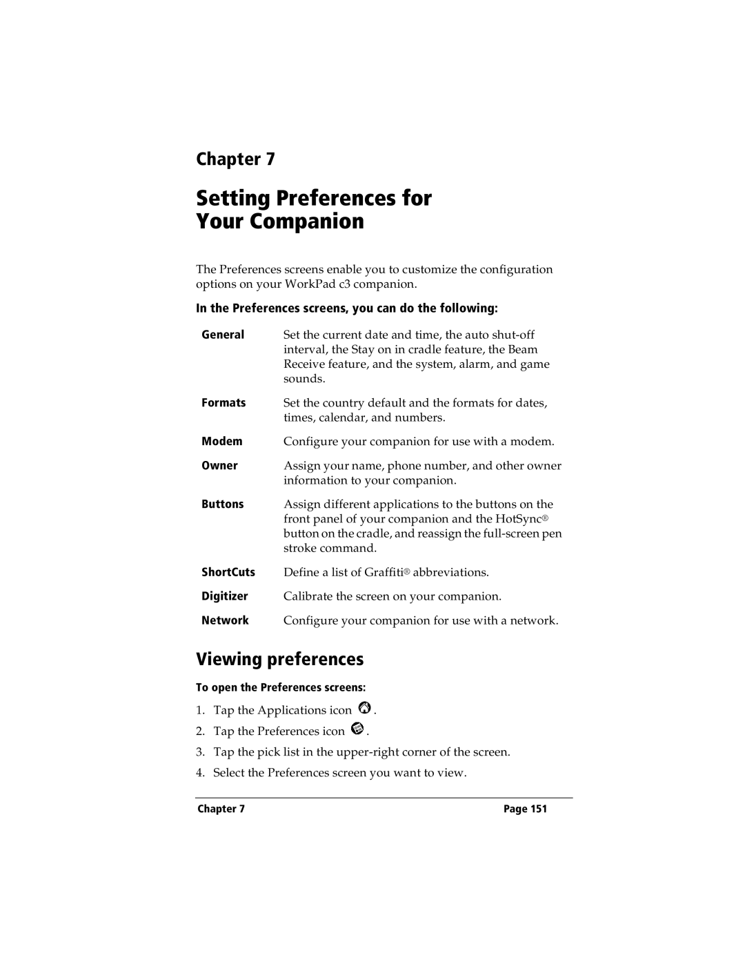 IBM WORKPADC3 manual Viewing preferences, Preferences screens, you can do the following 