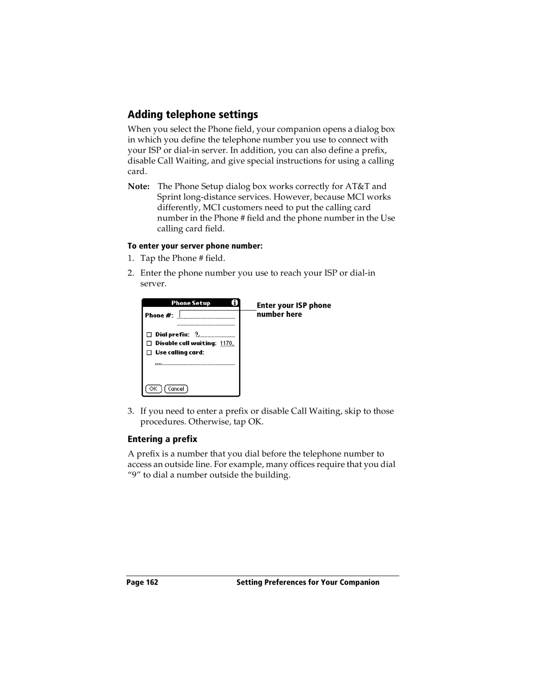 IBM WORKPADC3 manual Adding telephone settings, Entering a prefix 