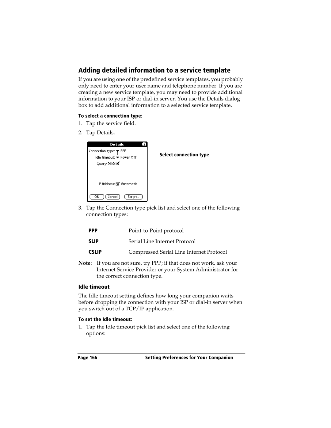 IBM WORKPADC3 manual Adding detailed information to a service template, Idle timeout 