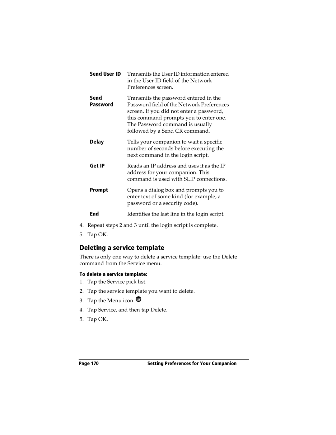 IBM WORKPADC3 manual Deleting a service template 