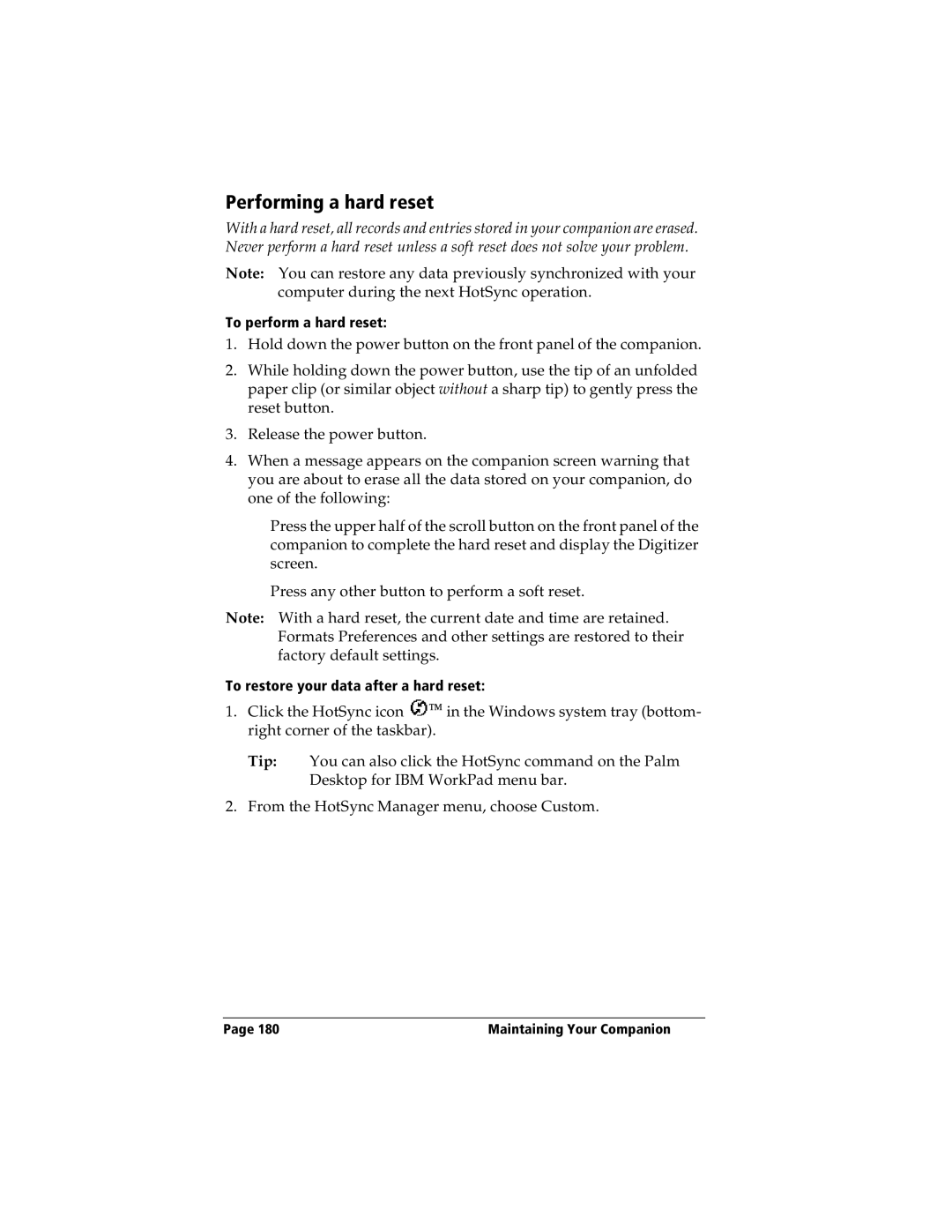 IBM WORKPADC3 manual Performing a hard reset 