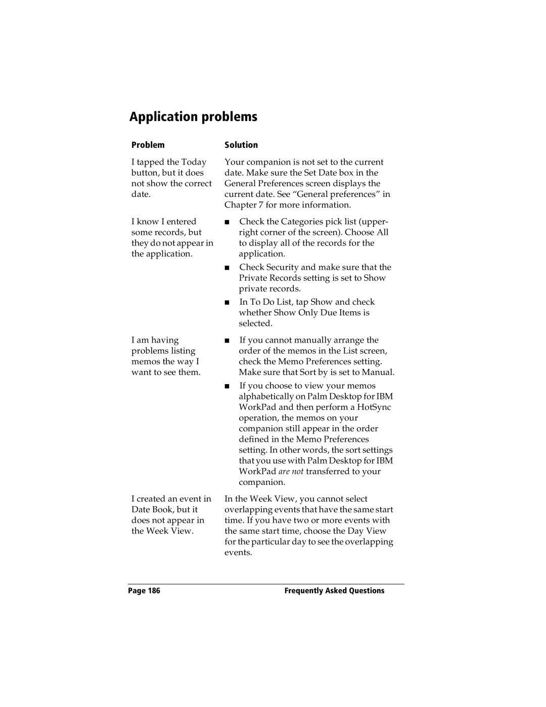 IBM WORKPADC3 manual Application problems, Problem 