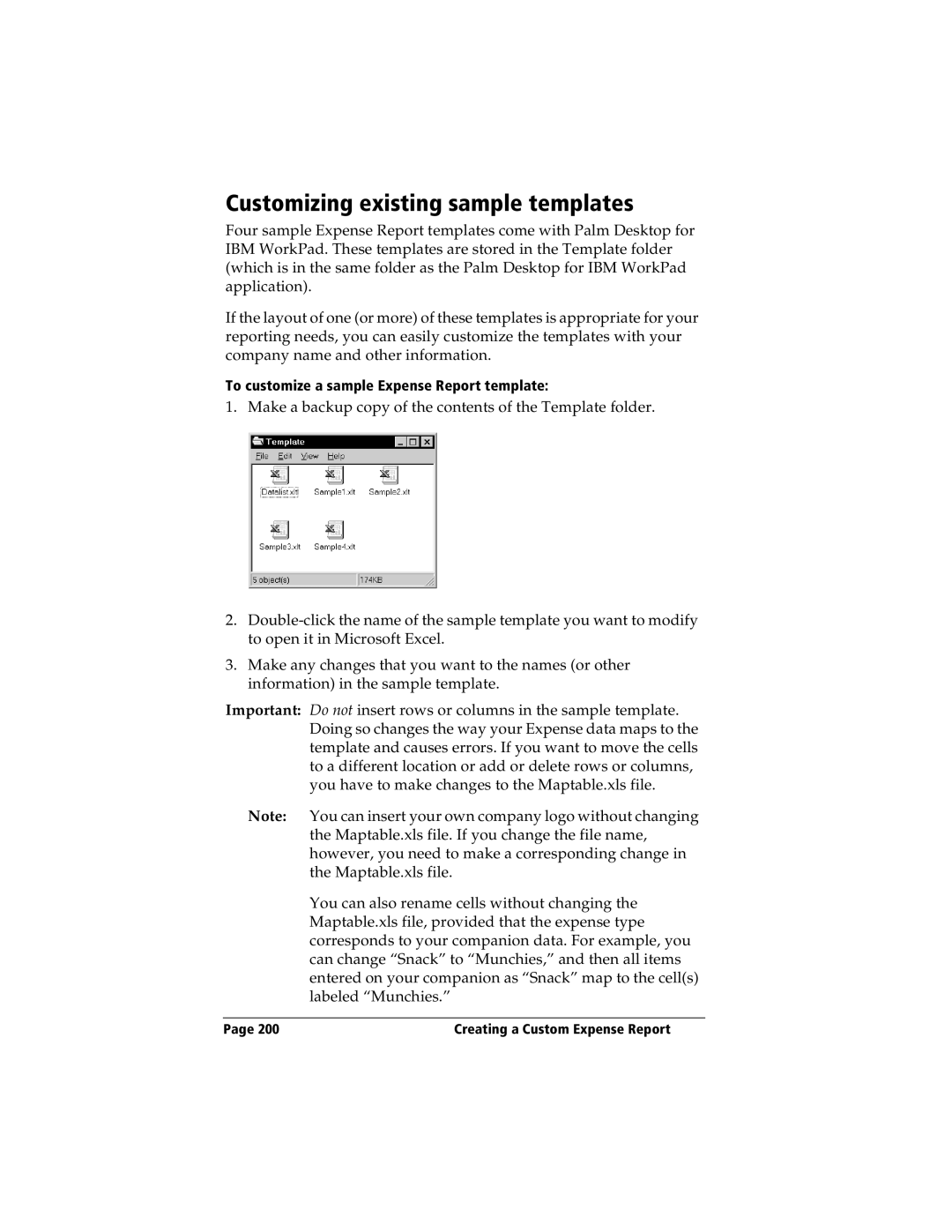 IBM WORKPADC3 manual Customizing existing sample templates 