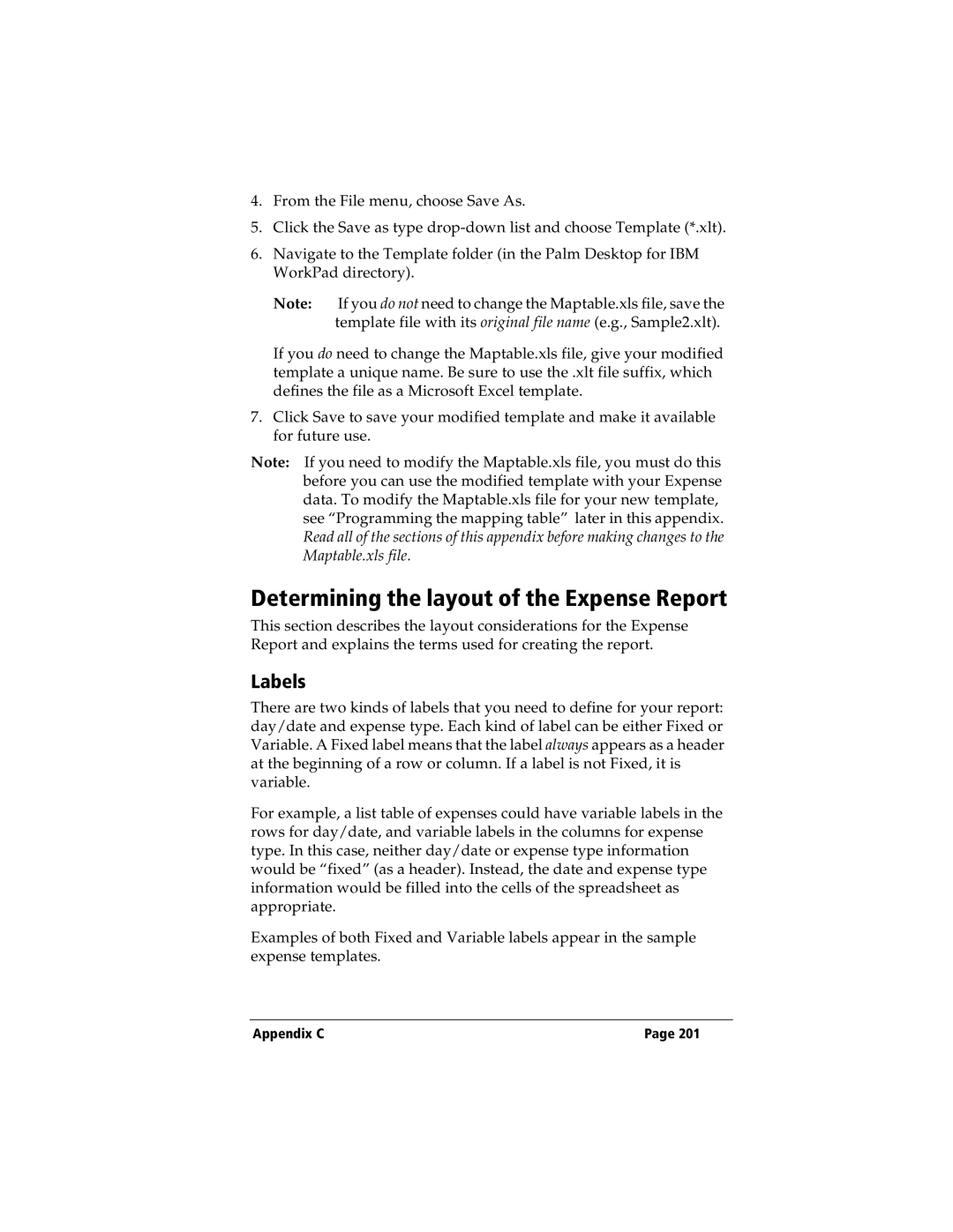 IBM WORKPADC3 manual Determining the layout of the Expense Report, Labels 