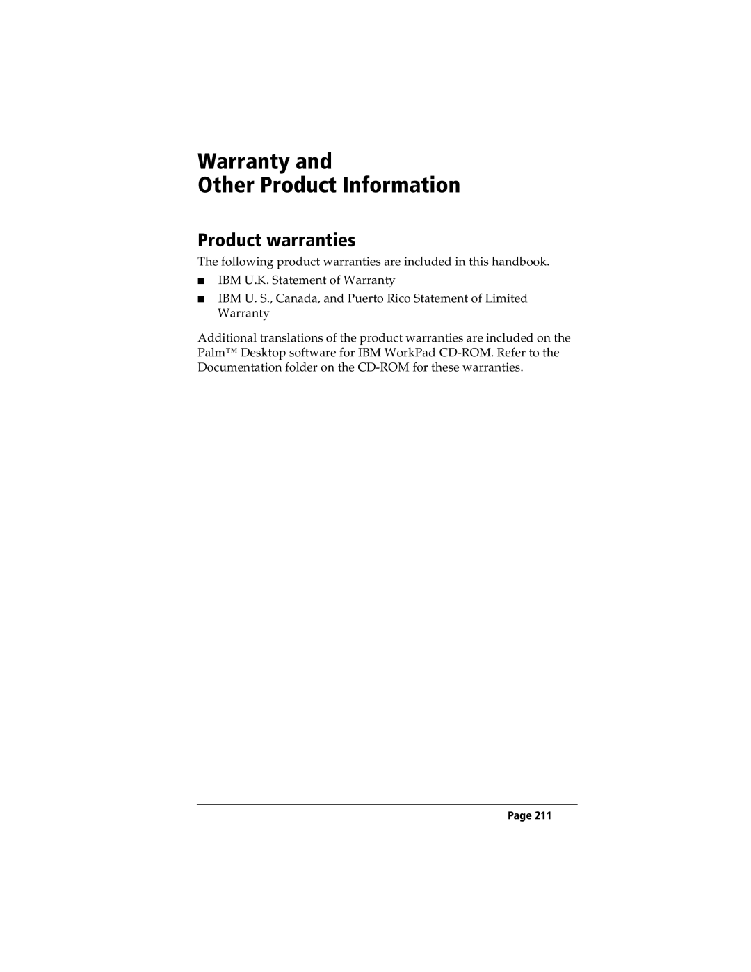 IBM WORKPADC3 manual Warranty Other Product Information, Product warranties 