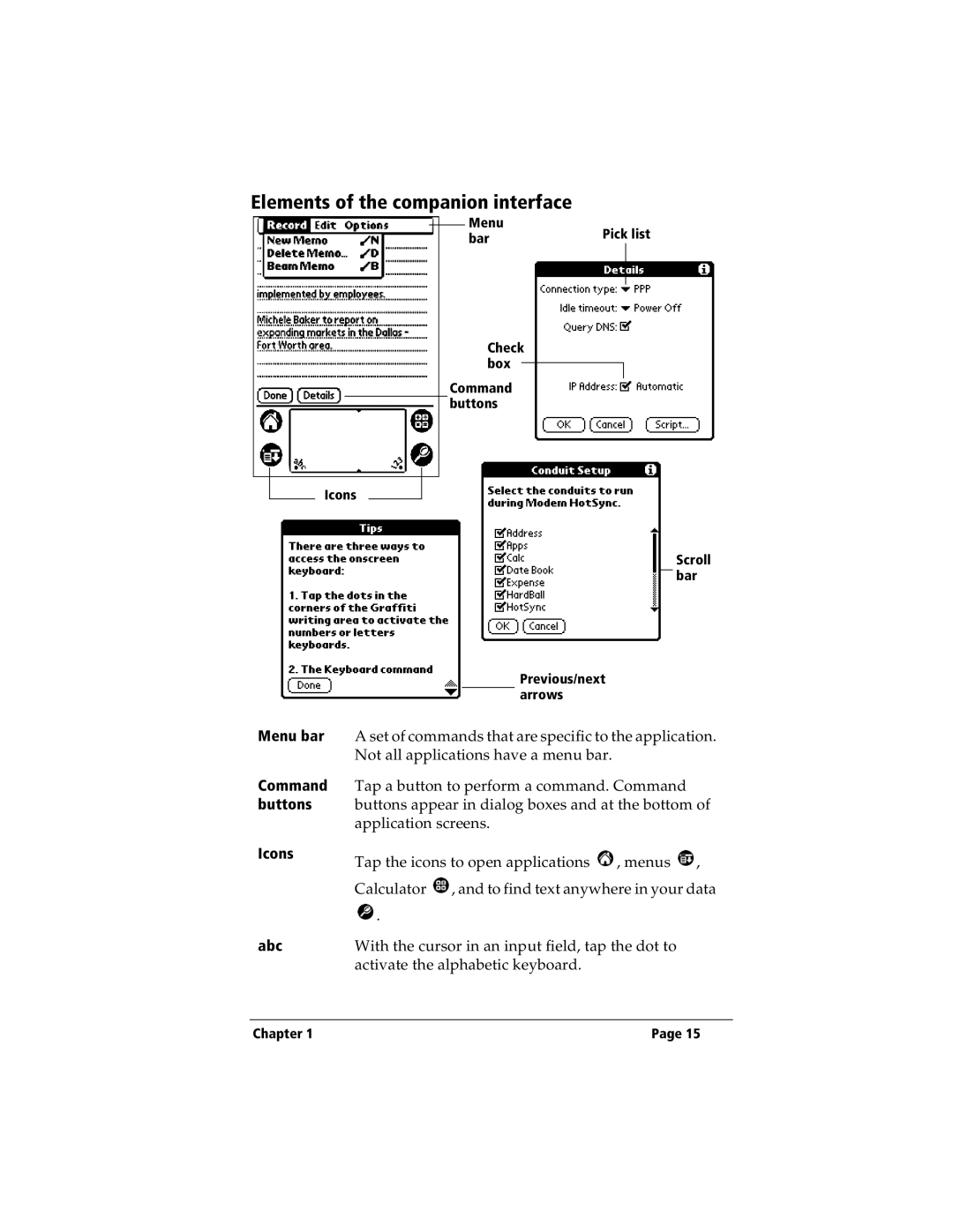 IBM WORKPADC3 manual Elements of the companion interface, Menu bar, Icons Abc 